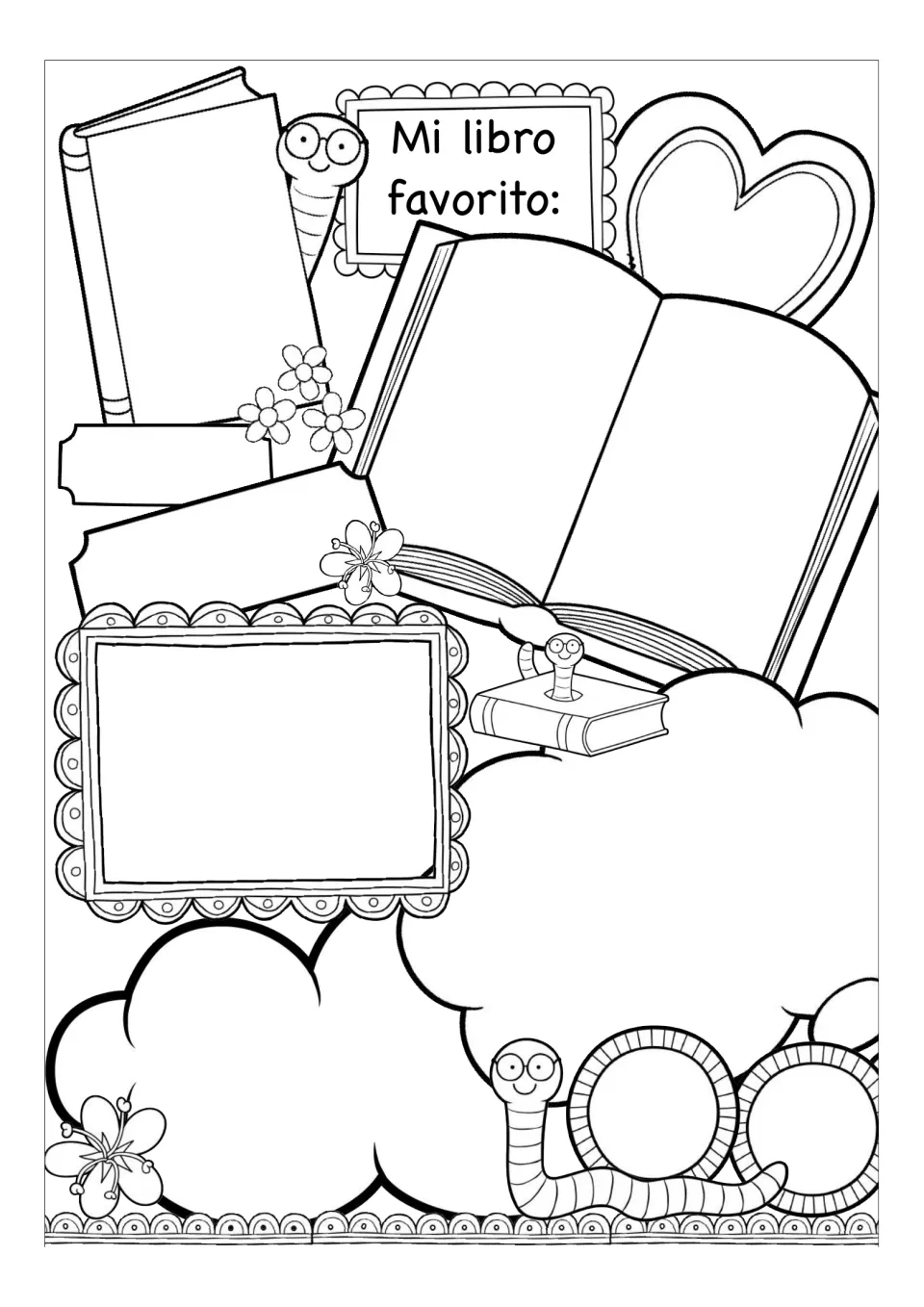 Blank Spanish book response template headed 'Mi libro favorito' (My favorite book) for customized responses.