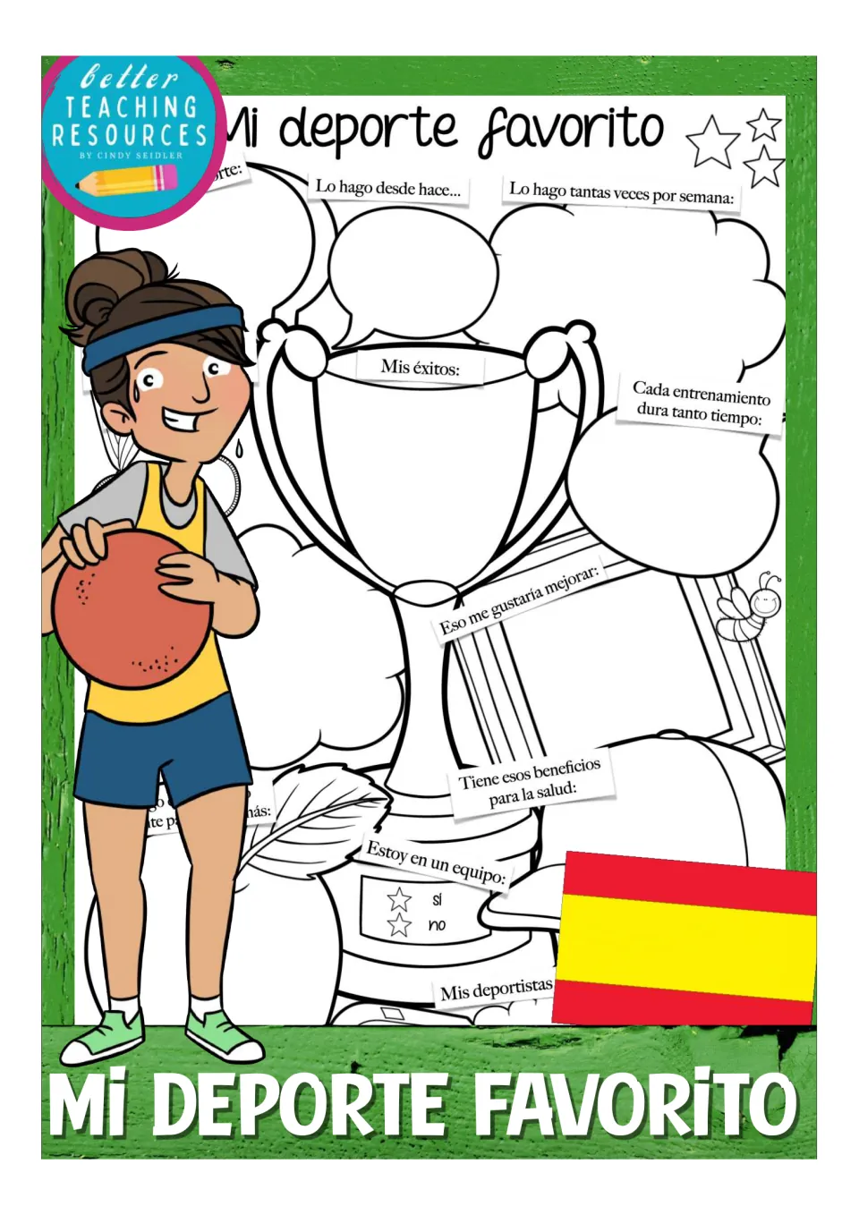 Cover of the Spanish favorite sport resource, showing a sample of the writing and drawing worksheet.