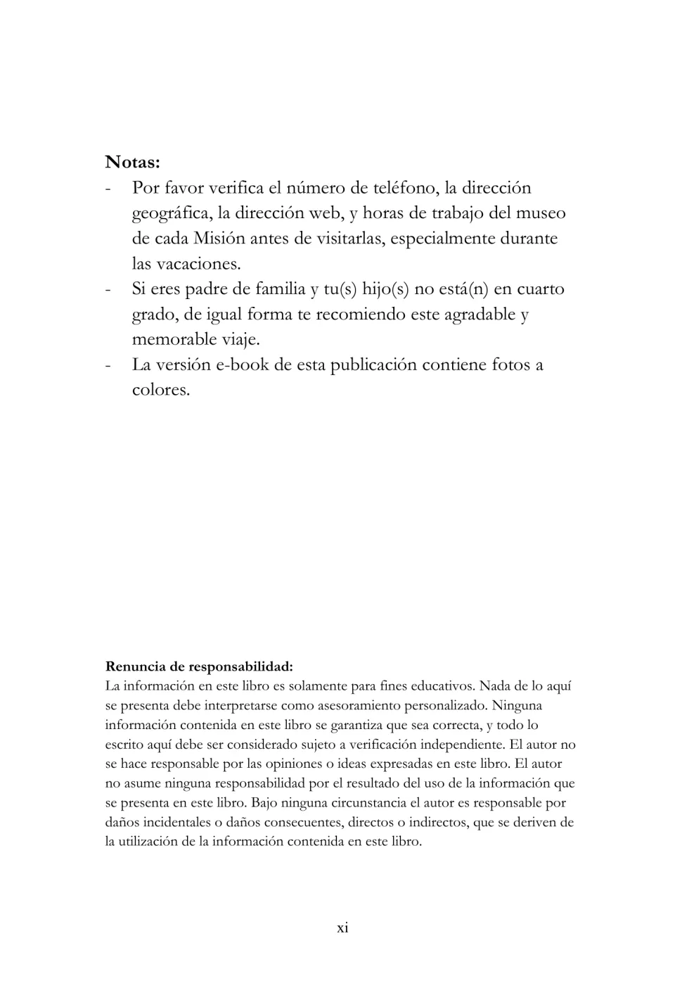 Mission guide notes advising readers to verify visitor details, mentioning color e-book photos, and a disclaimer