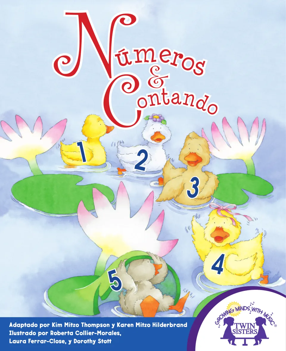 Cover of Números & Contando, a Spanish counting eBook, showing five ducks labeled with numerals 1–5