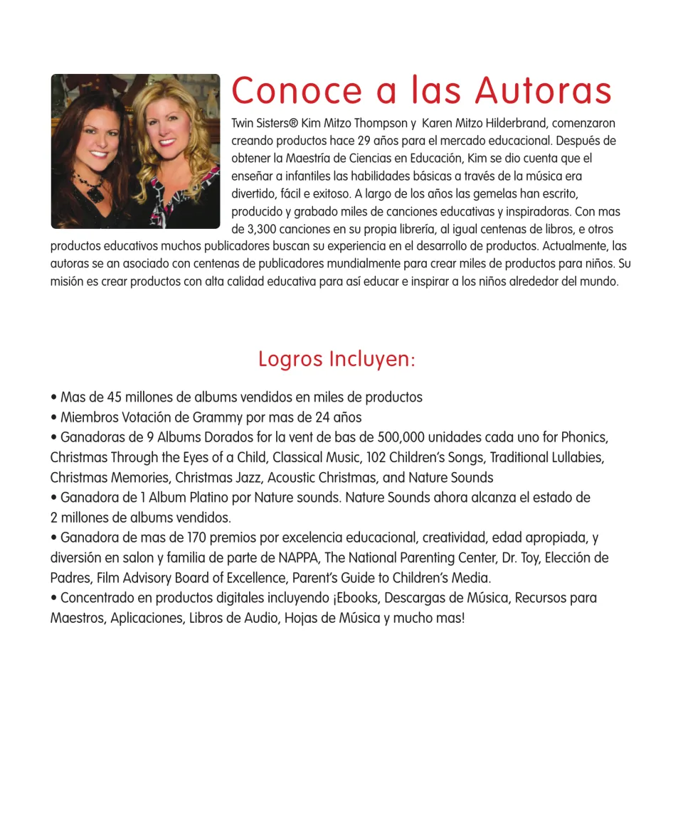 Author biography page introduces Kim Mitzo Thompson and Karen Mitzo Hilderbrand and lists their achievements