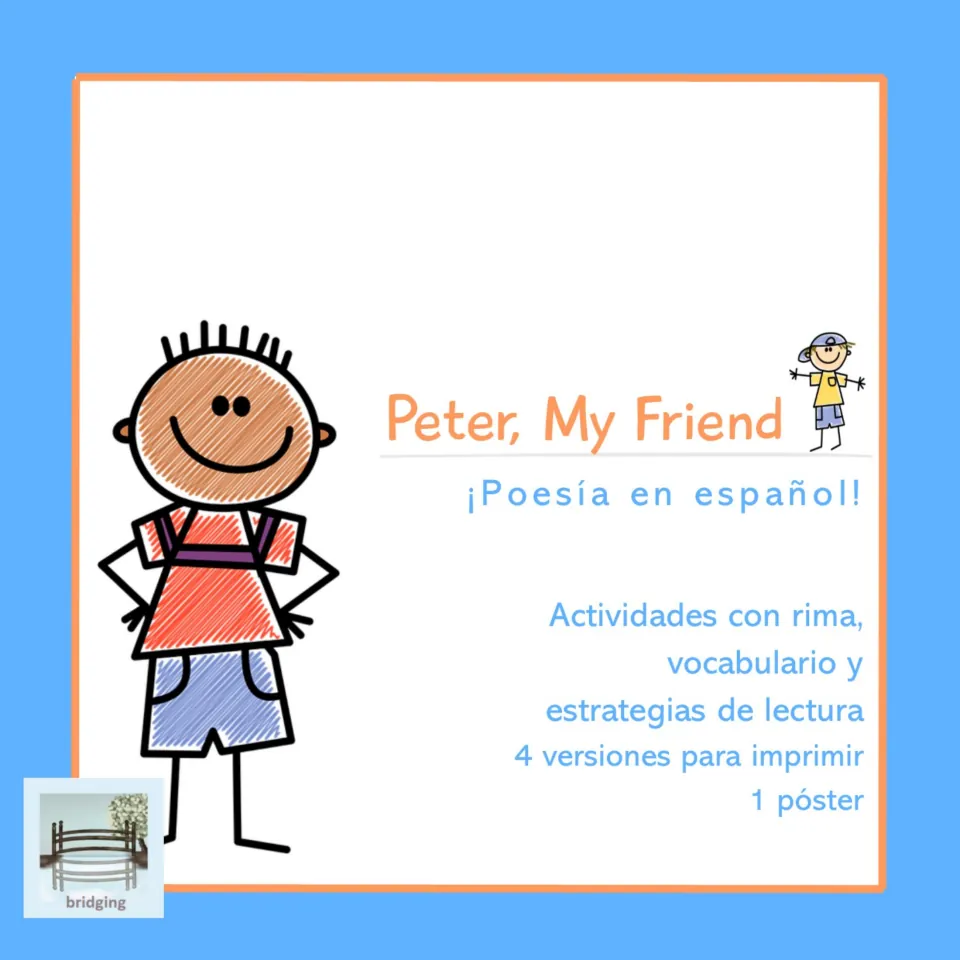 Spanish poetry packet cover announcing rhyme, vocabulary, and reading activities, four versions, and one poster