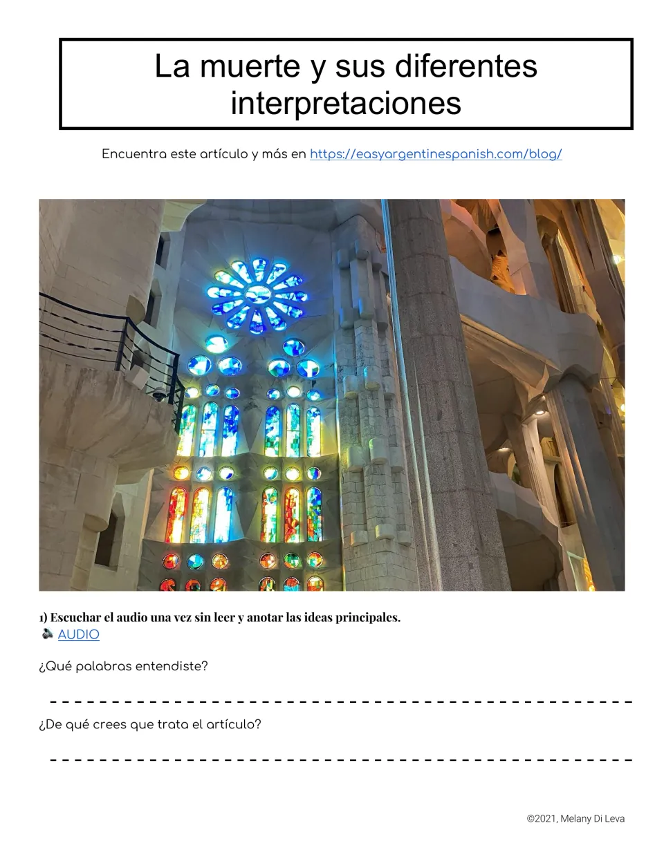 Opening listening activity on interpretations of death, with an audio link and two pre-reading questions