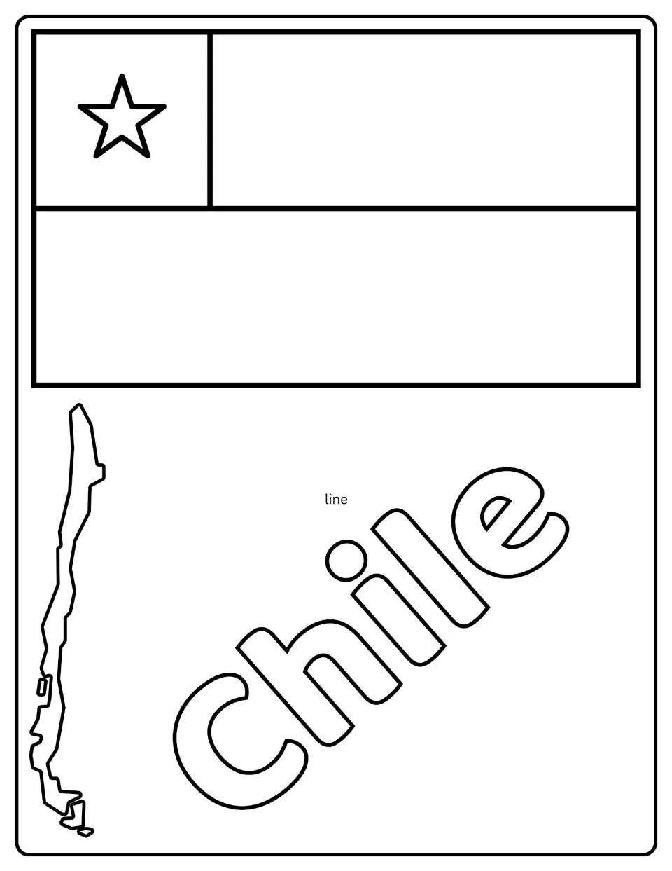 Chile flag colouring page: students colour the star, canton and two bands, with a small map of Chile beside the name