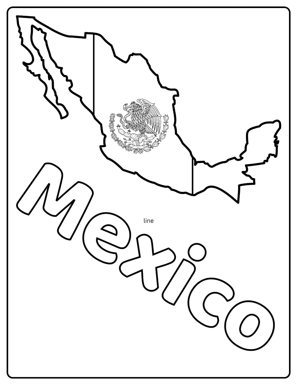Mexico flag colouring page: students colour the three vertical bands and eagle emblem inside a map of Mexico