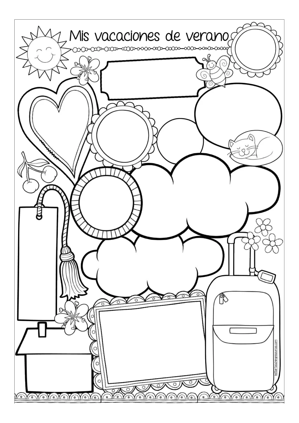 Blank summer reflection template headed “Mis vacaciones de verano” (My summer vacation), without prompts