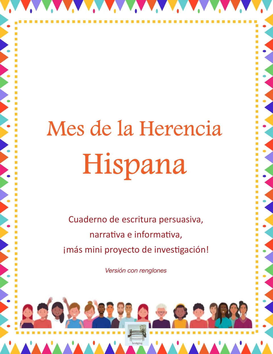 Spanish writing workbook cover introducing persuasive, narrative, and informative writing plus a research project