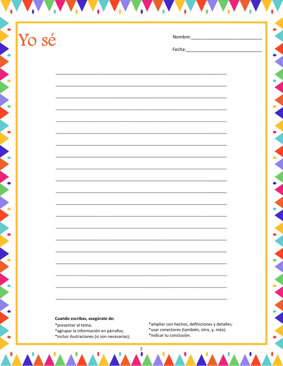 Informative article continuation includes reminders to introduce the topic, organize facts, and write a conclusion
