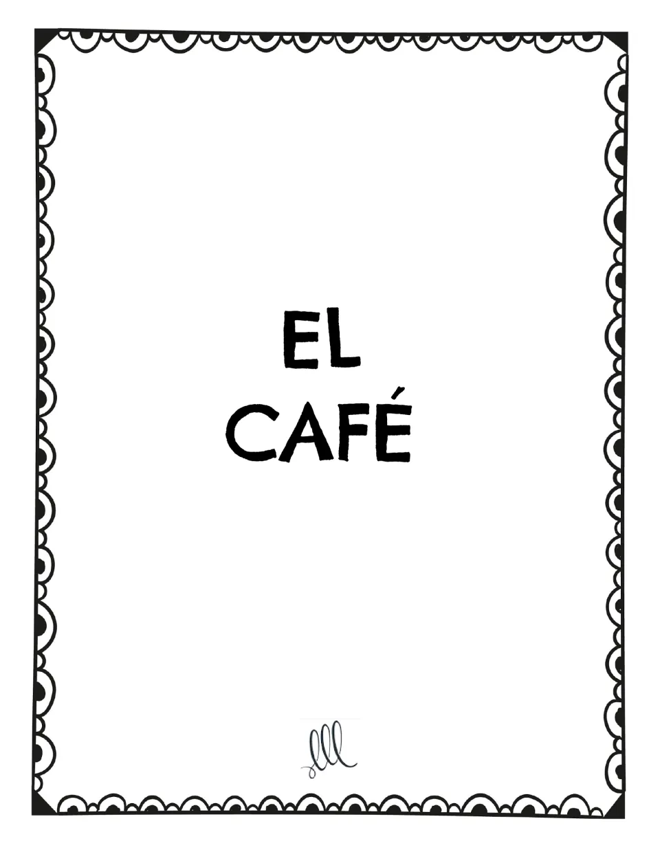Spanish restaurant speaking game vocabulary card: 'EL CAFÉ' (coffee), shown as one card on this page