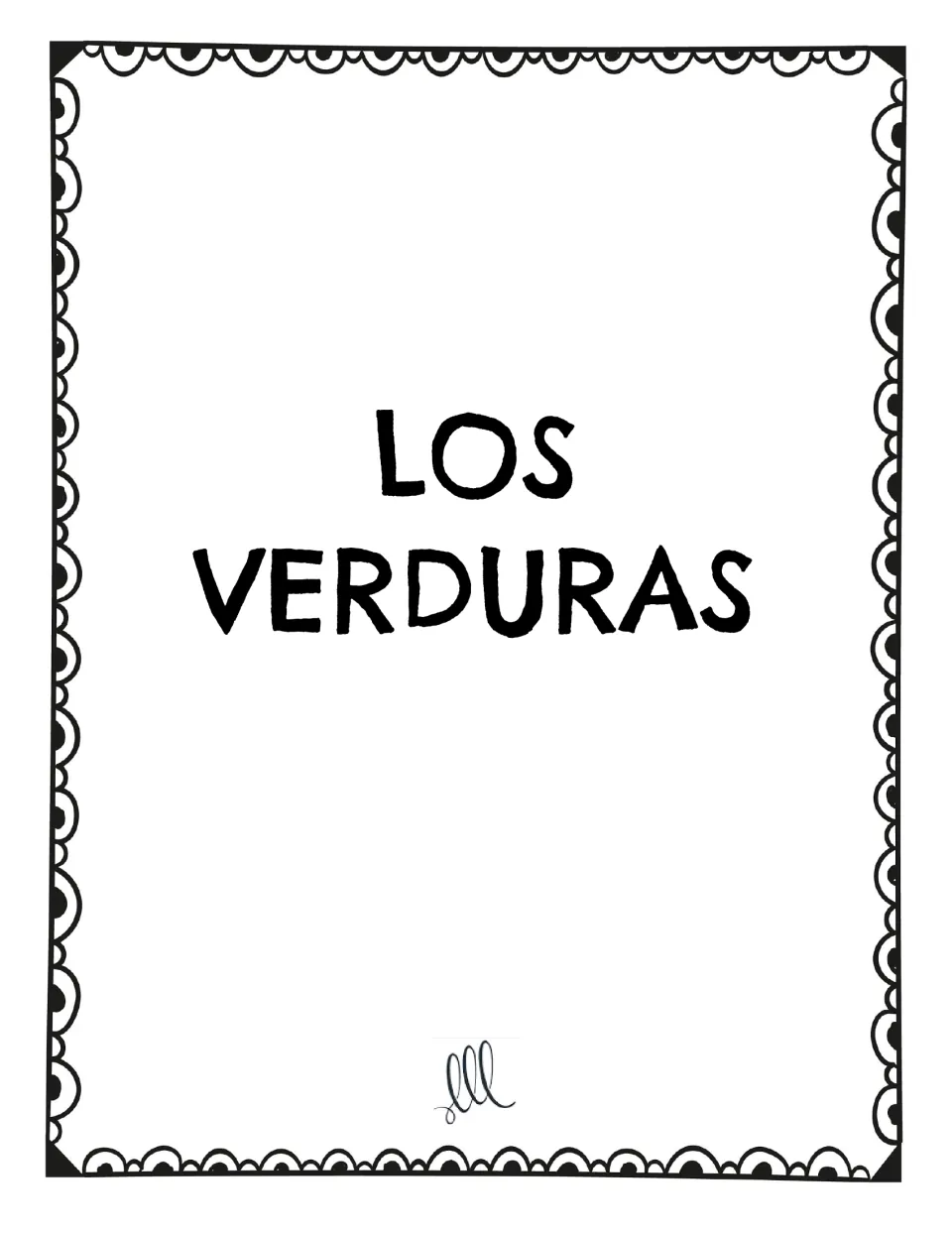 Spanish restaurant speaking game vocabulary card: 'LOS VERDURAS' (vegetables), one card on this page