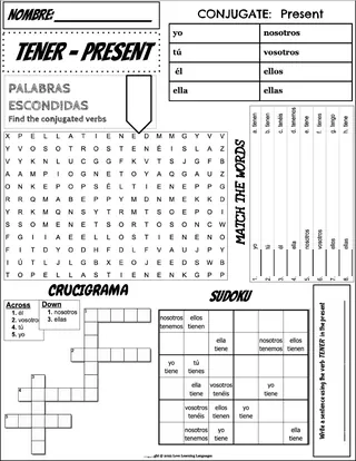 Spanish: TENER Verb Conjugation Worksheet – cover
