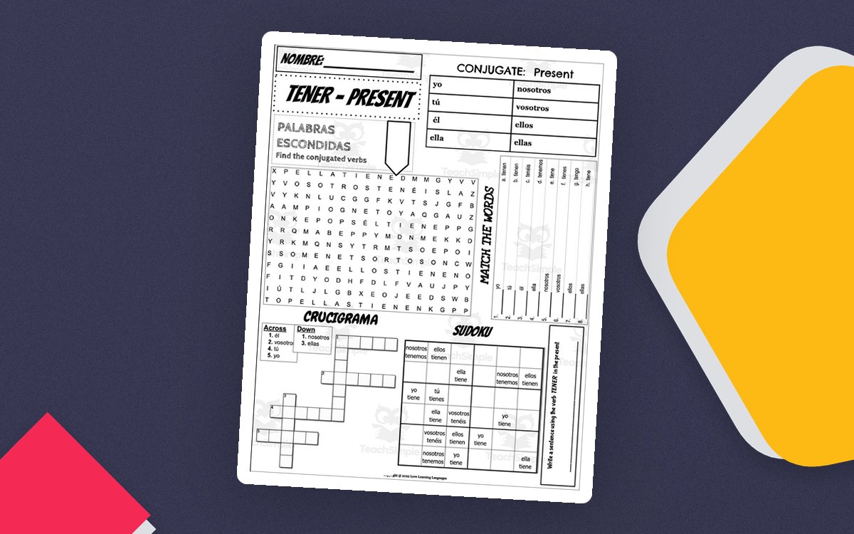 Spanish: TENER Verb Conjugation Worksheet teaching resource preview