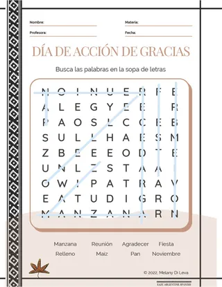 Spanish: Thanksgiving Day Word Search Packet – sample page 2