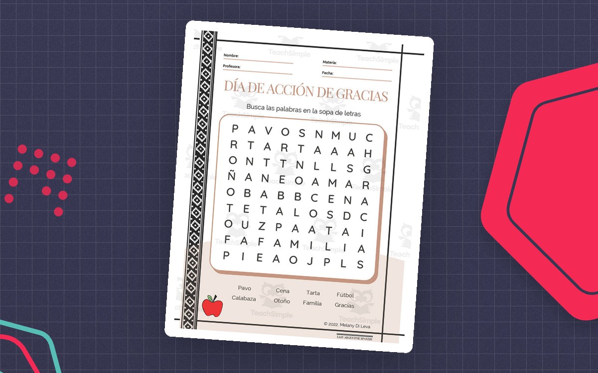 Spanish: Thanksgiving Day Word Search Packet preview