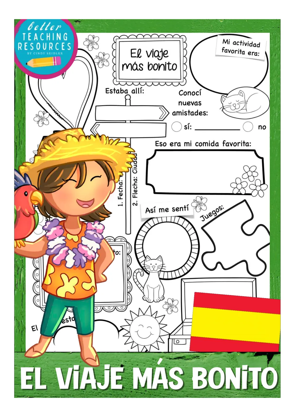 Cover of a Spanish trip-writing resource titled 'El viaje más bonito' (The Most Beautiful Trip).
