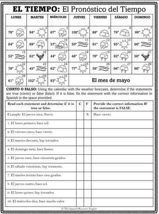 Spanish Weather Worksheets – Vocabulary Practice – sample page 3