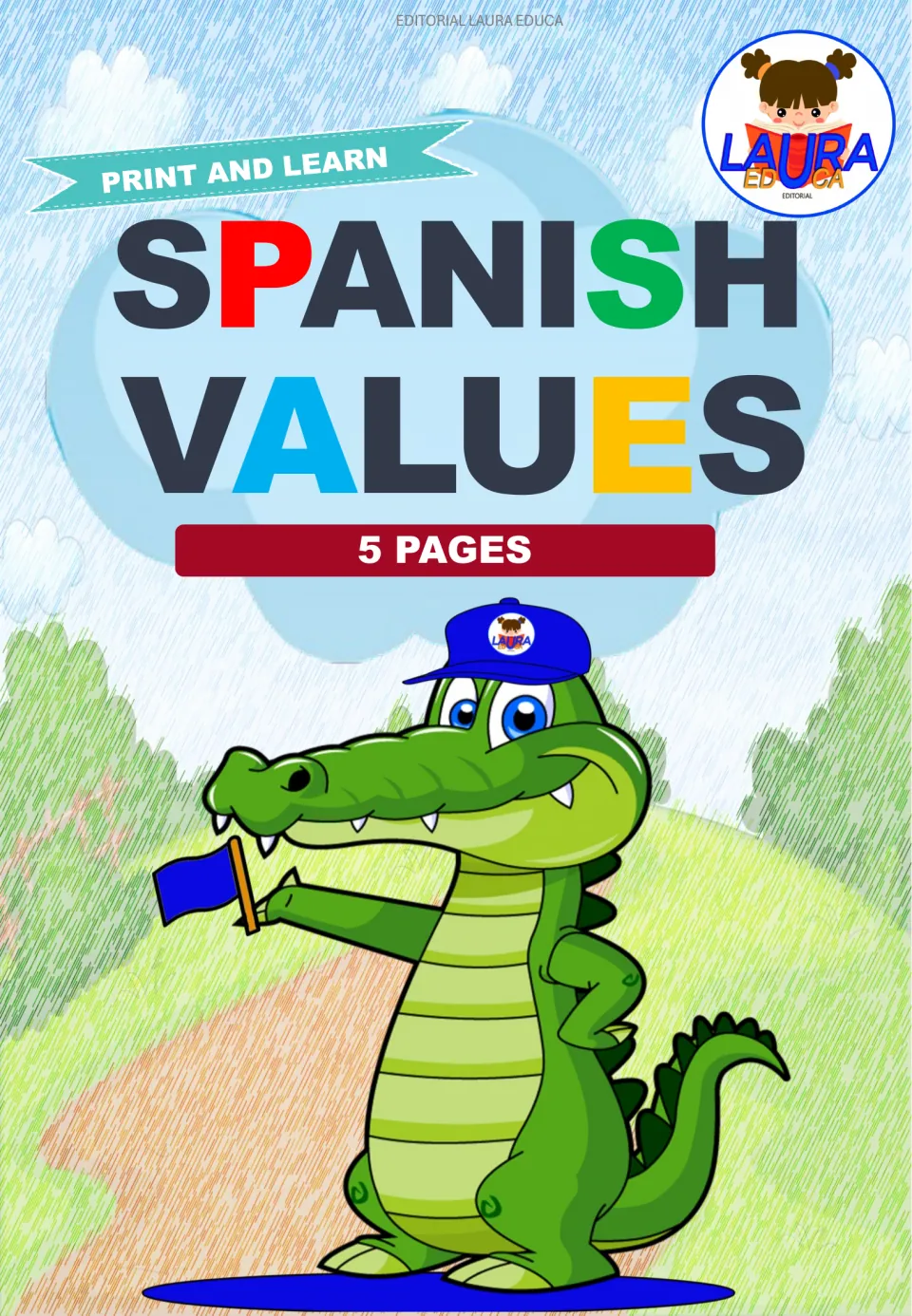 Spanish Values cover introducing five reading comprehension worksheets about sharing and other values