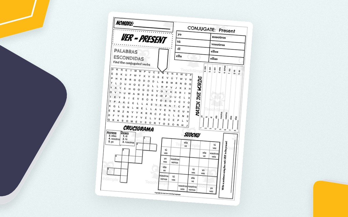Spanish VER Conjugation Worksheet – 6 Activities preview
