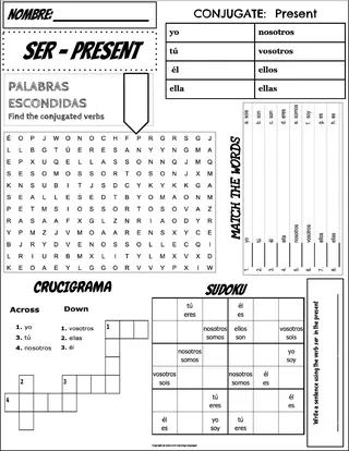 Spanish Verb SER Conjugation – Worksheet Pack – cover