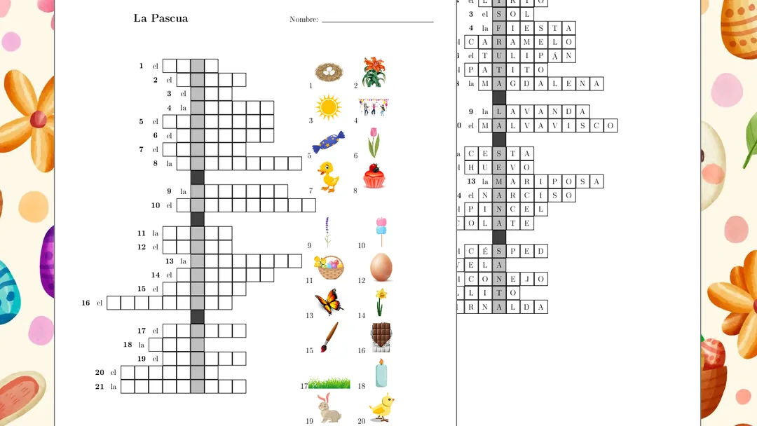 Spanish Vocabulary Crossword about Easter - La Pascua – cover