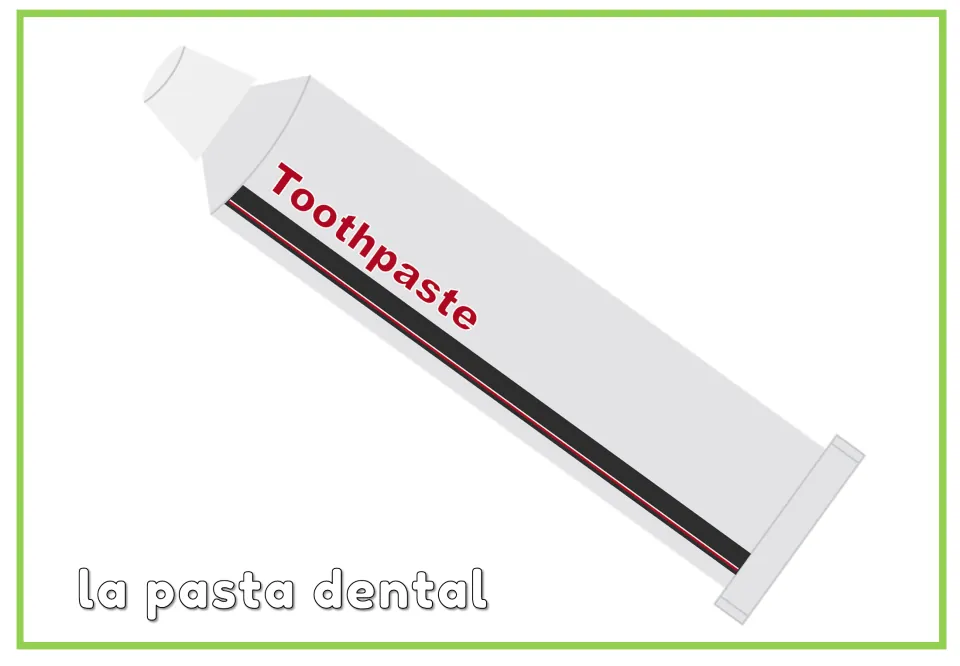 Spanish dental vocabulary flashcard labeled 'la pasta dental' (toothpaste), showing a toothpaste tube