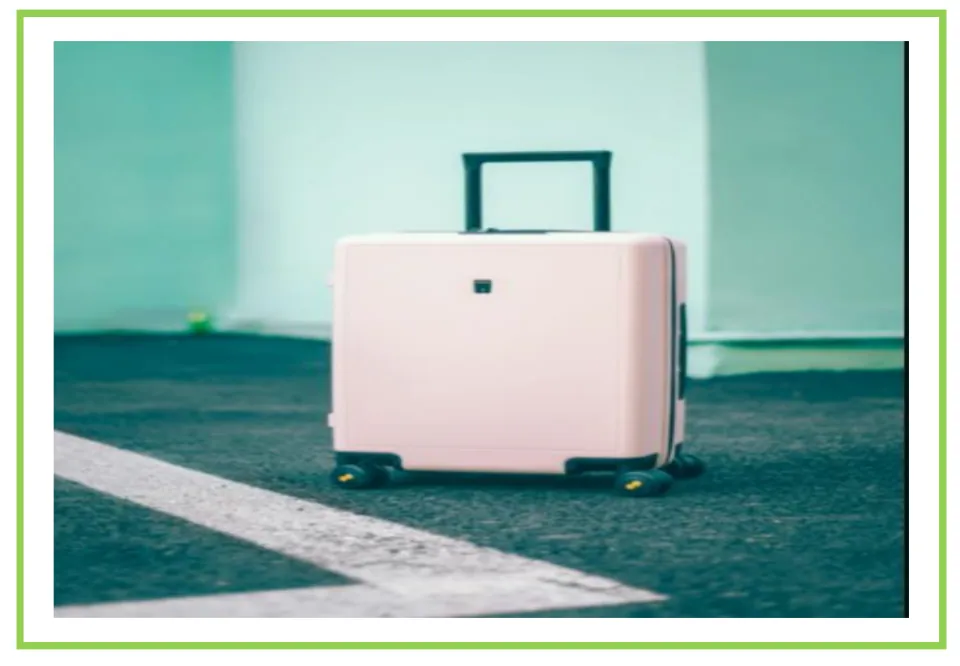 Spanish airport vocabulary photo card without a label, showing a pink wheeled suitcase with a raised handle