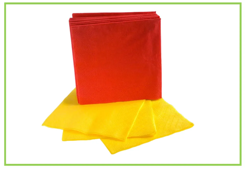 Picture-only Spanish hygiene vocabulary flashcard showing red and yellow napkins for the napkin vocabulary pair