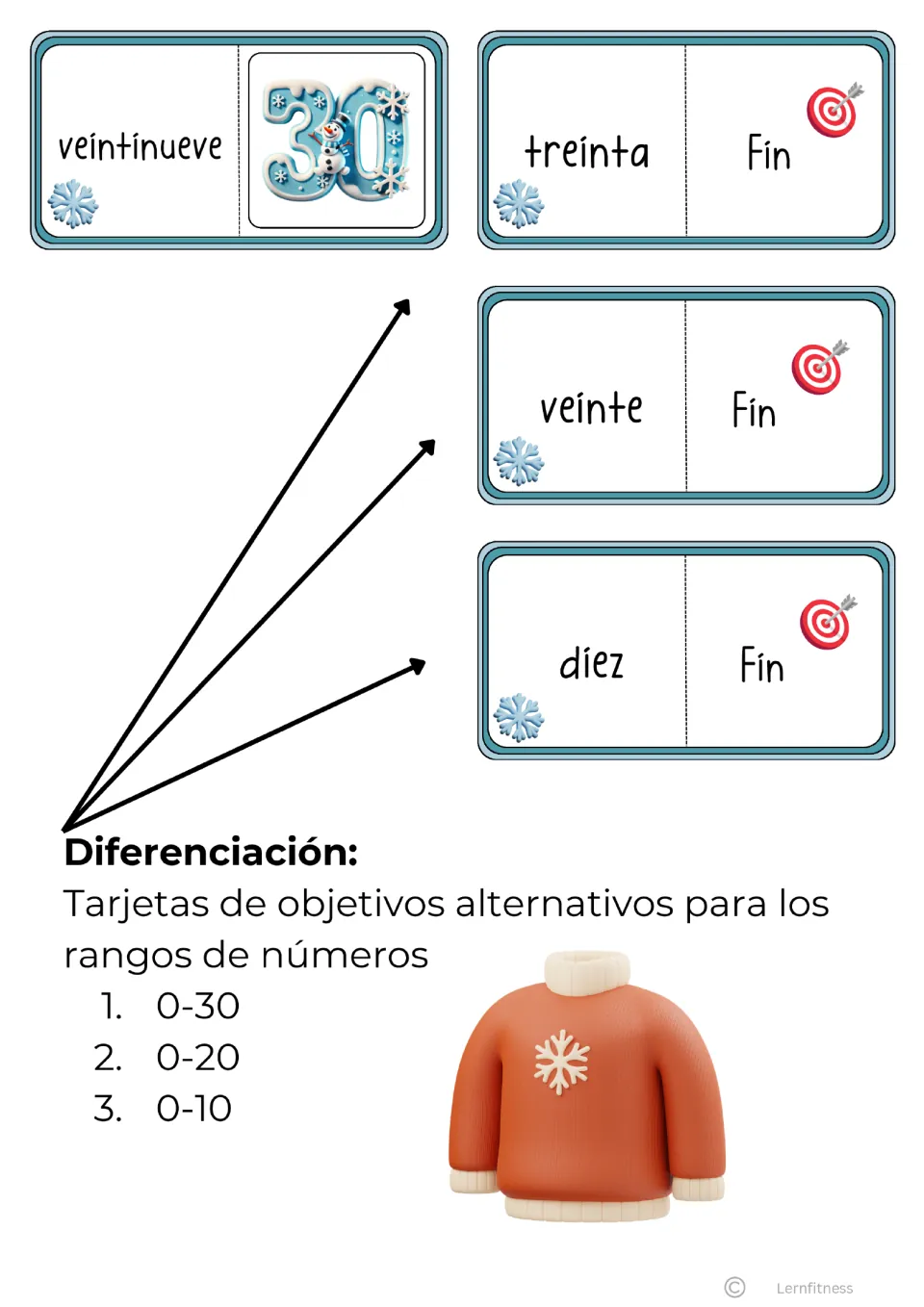 Final domino cards: veintinueve with 30, plus Fin end cards for treinta, veinte and diez to set ranges 0-30, 0-20, 0-10