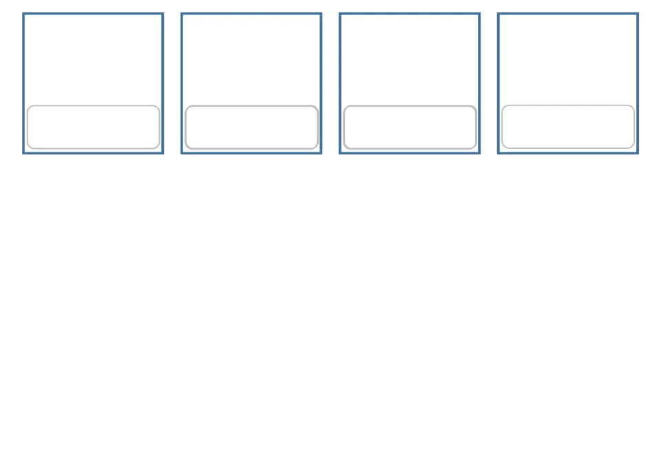 Blank flashcard template: four empty cards with space for a drawing and a written Spanish word below it