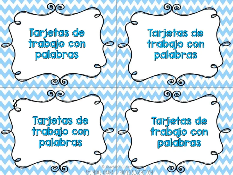 Four title cards for the Spanish word work set, each reading 'Tarjetas de trabajo con palabras' (word work cards)