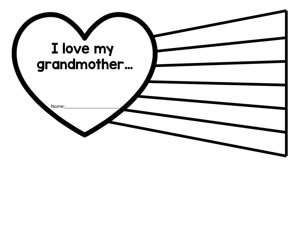 "I love my grandmother…" heart craft: students write their name and list 7 reasons they love their grandmother on rays