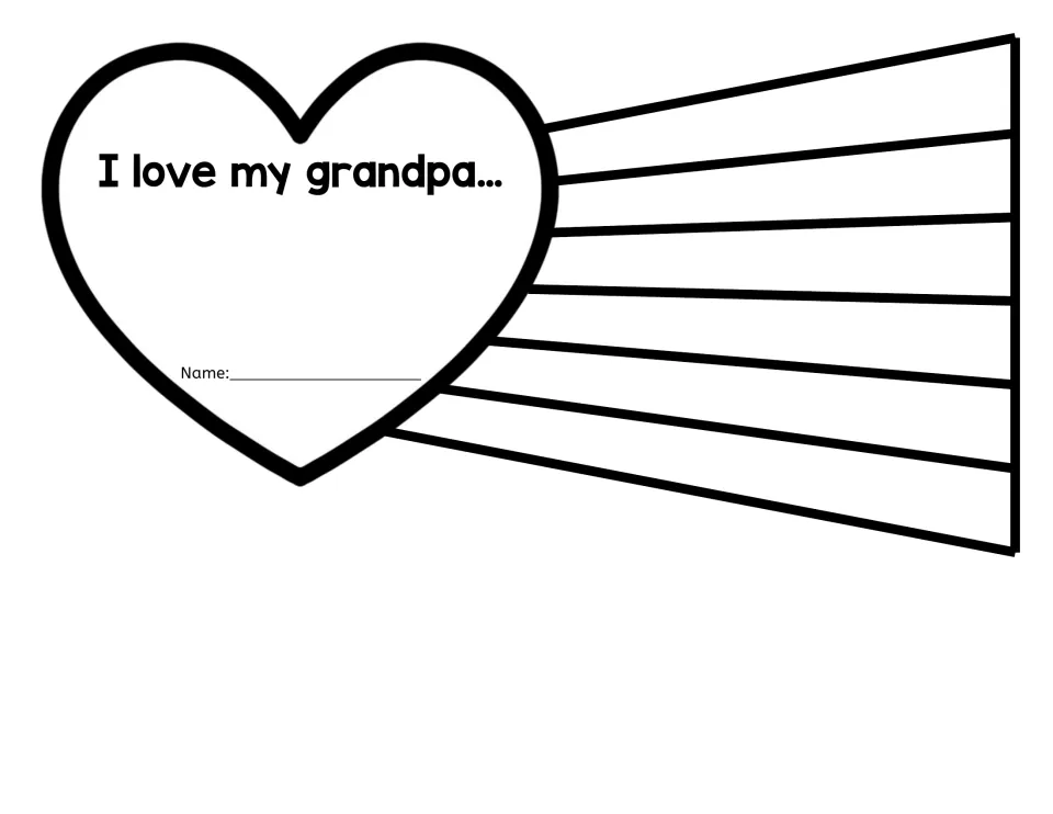 "I love my grandpa…" heart craft: students add their name and write 7 things they love about Grandpa, one on each ray