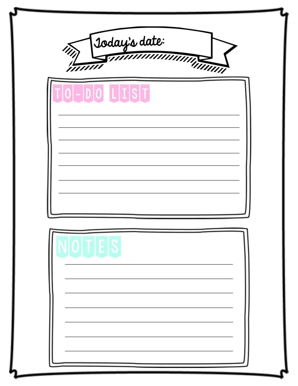 Daily planning page: teacher writes today's date in a banner, then lists the day's tasks under To-Do List and adds Notes