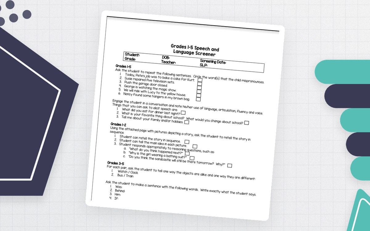 Speech and Language Screener - Grades 1-5 preview