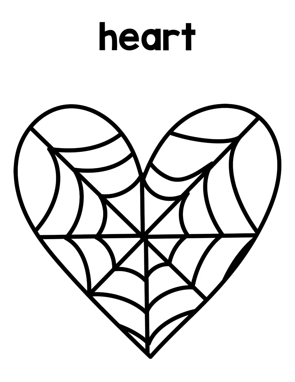 Heart shape sorting mat: a large heart filled with a spider web, labeled heart, where students place the heart spider