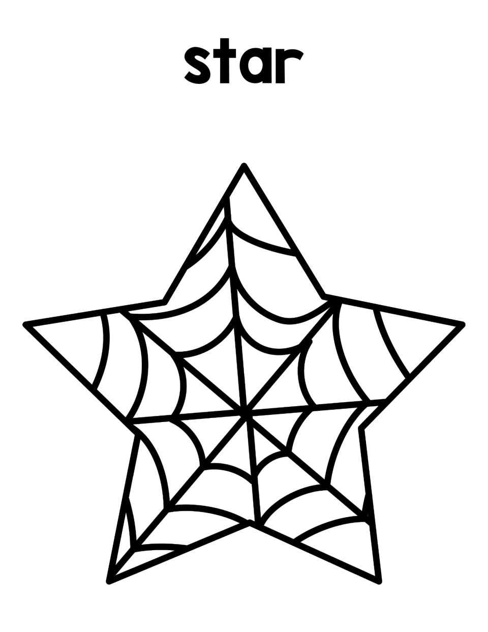 Star shape mat: a five-point star drawn as a spider web with the label star; students match the star spider card to it