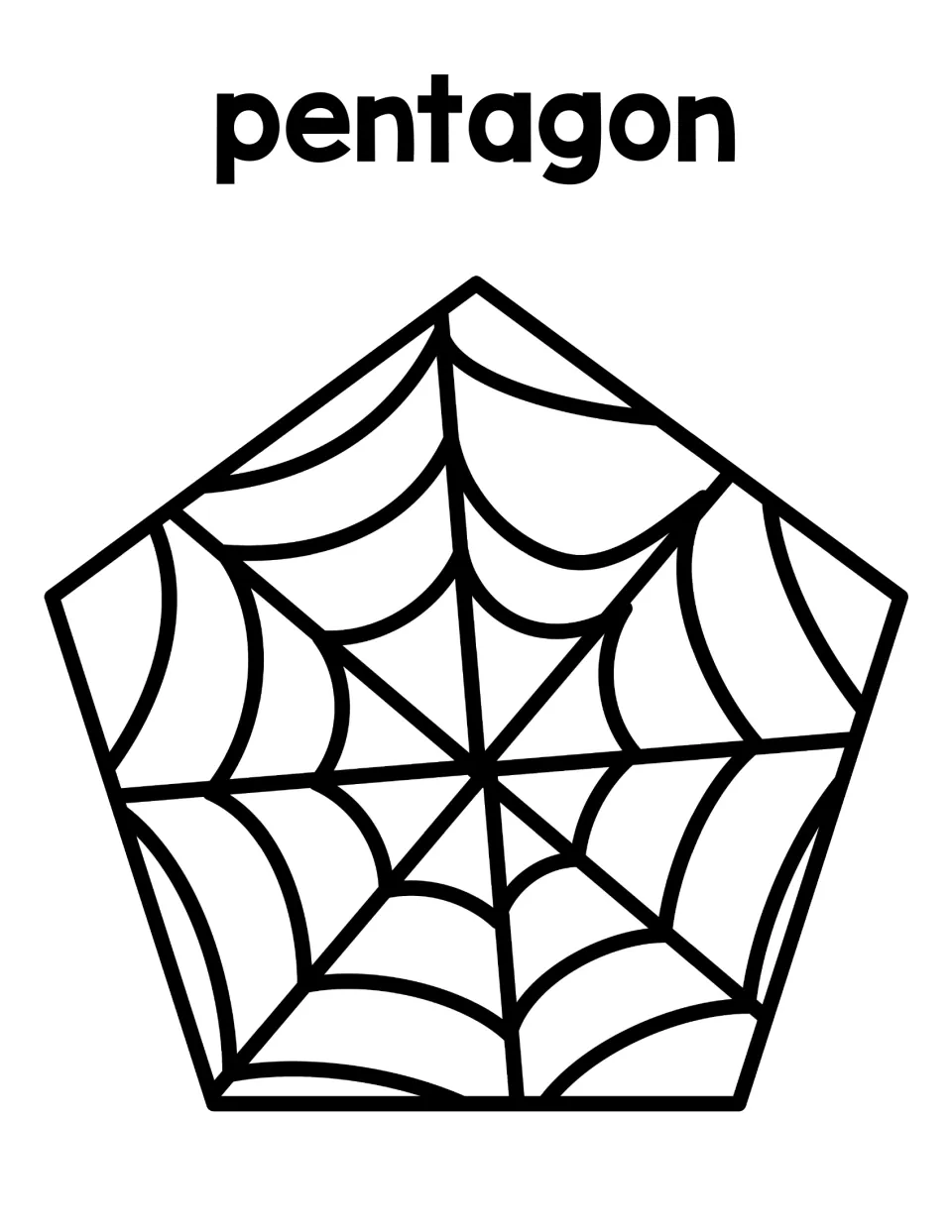 Pentagon mat: a five-sided spider web shape under the word pentagon, where students sort the pentagon spider card