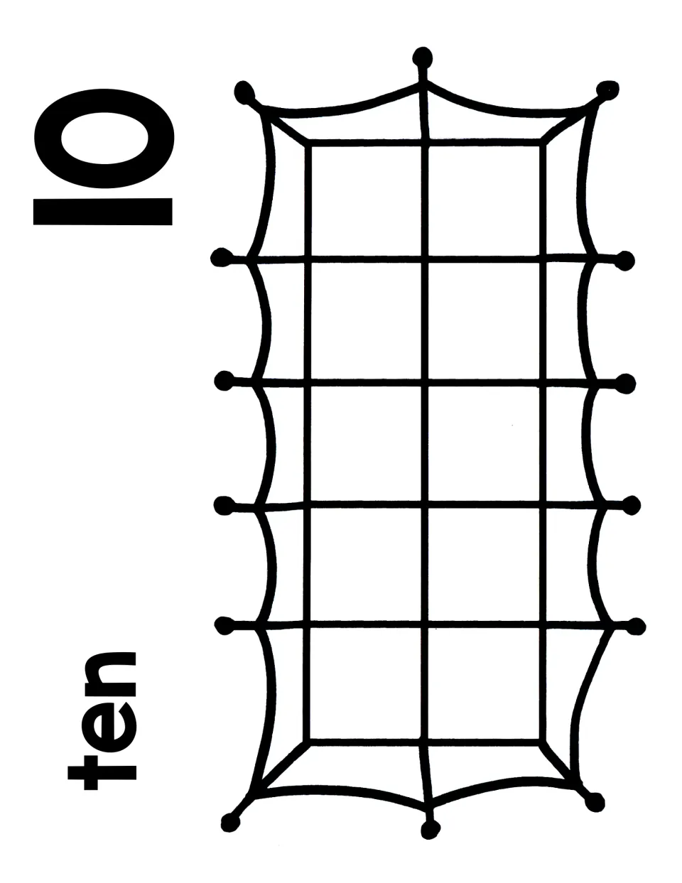 Number 10 counting mat: numeral 10 and the word ten next to a spiderweb ten frame that students fill completely