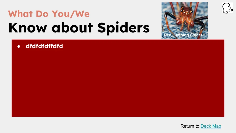 Prior-knowledge slide asks What Do You/We Know about Spiders and includes a photograph labeled Red Jumping Spider