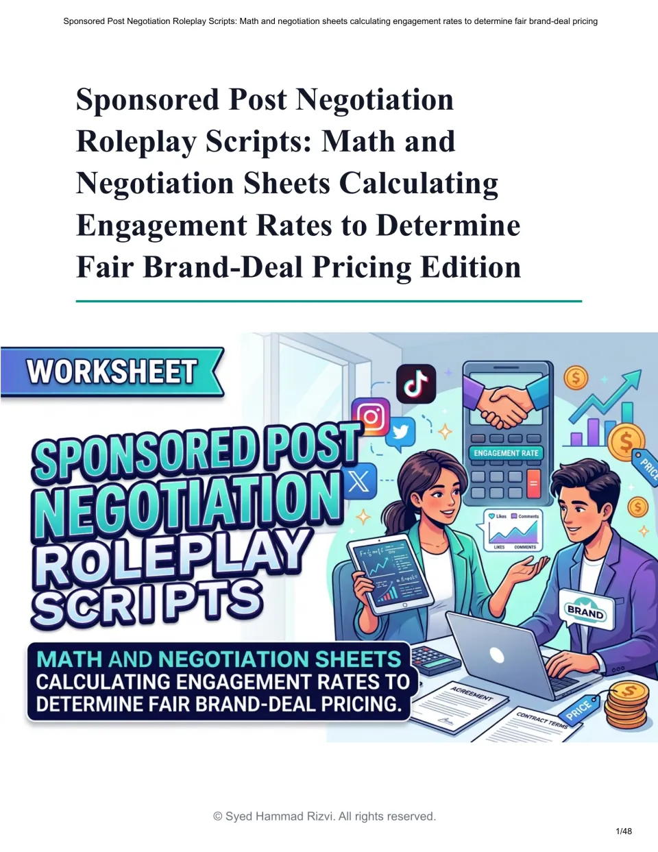Cover of Sponsored Post Negotiation Roleplay Scripts, a unit on engagement math and brand-deal pricing