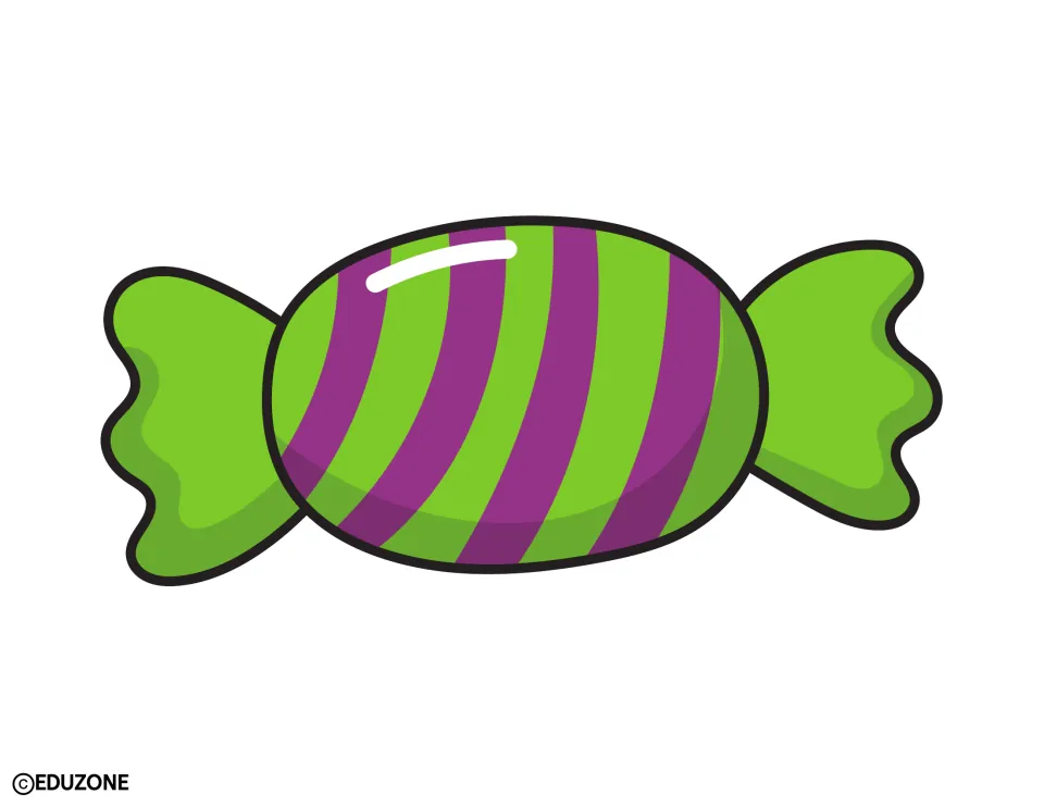 Halloween display cutout of wrapped candy with green and purple stripes, for bulletin board or door decor