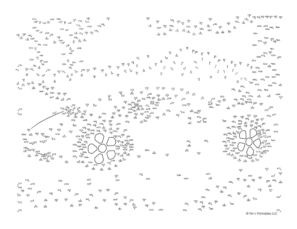 Extreme dot-to-dot puzzle numbered 1 to 699: students connect the dots in order to reveal a sports car with city skyline