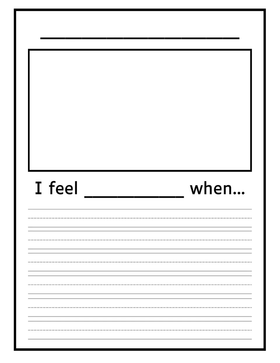 Feelings journal after the peaceful web: students add a title, draw a scene and finish the prompt I feel ___ when...