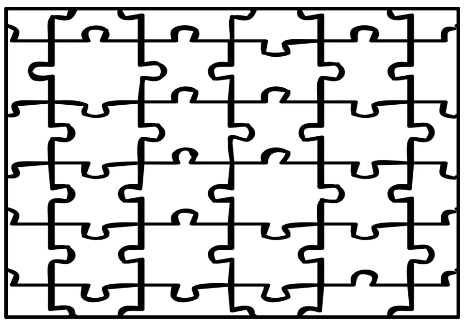 Uncolored large-piece jigsaw design for coloring, introducing the first theme in the color-comparison set