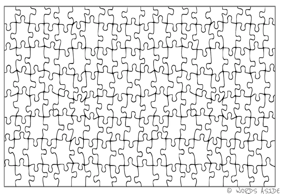 Uncolored small-piece jigsaw design for coloring, introducing the second theme in the color-comparison set