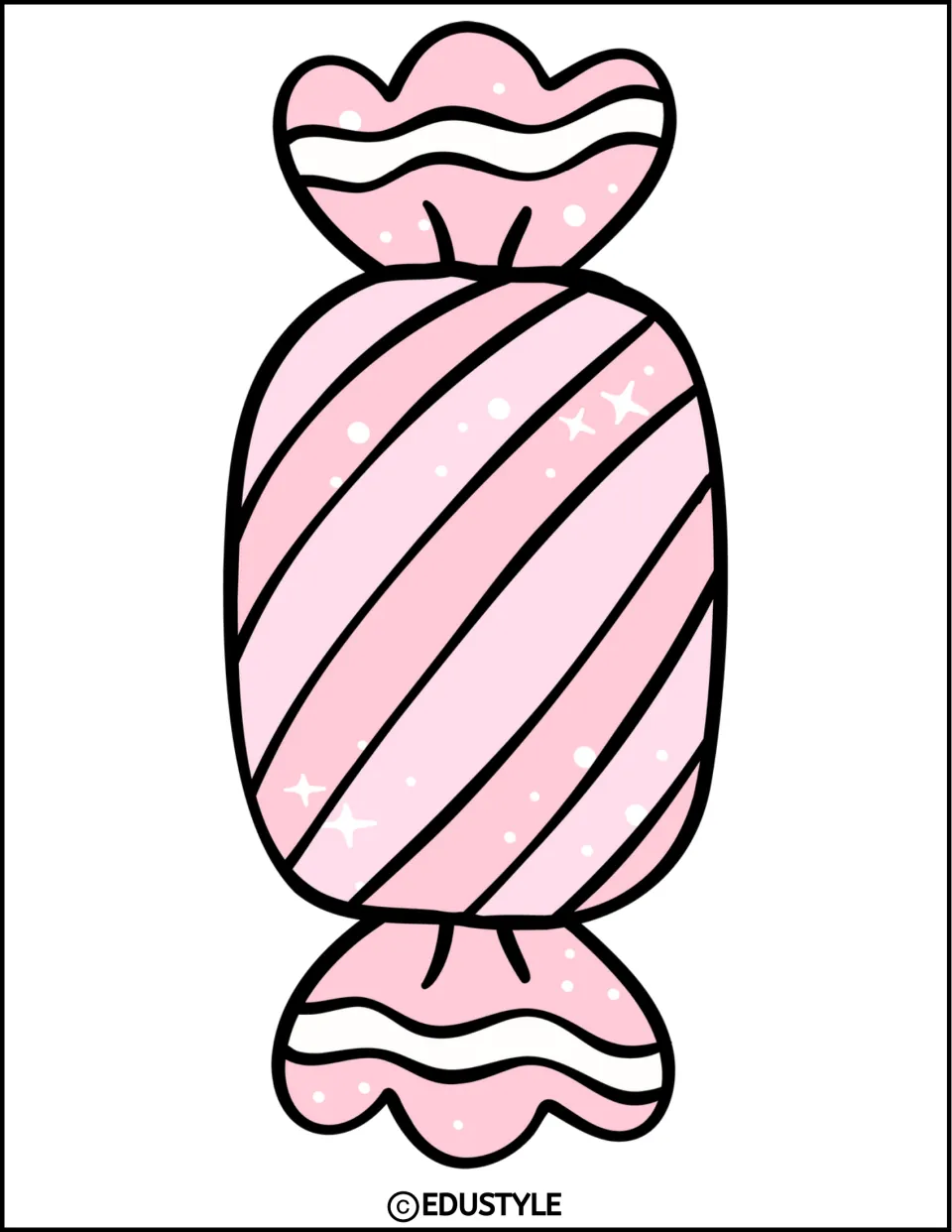 Pink striped wrapped candy cutout, shown vertically on its own sheet for the Christmas classroom decor kit