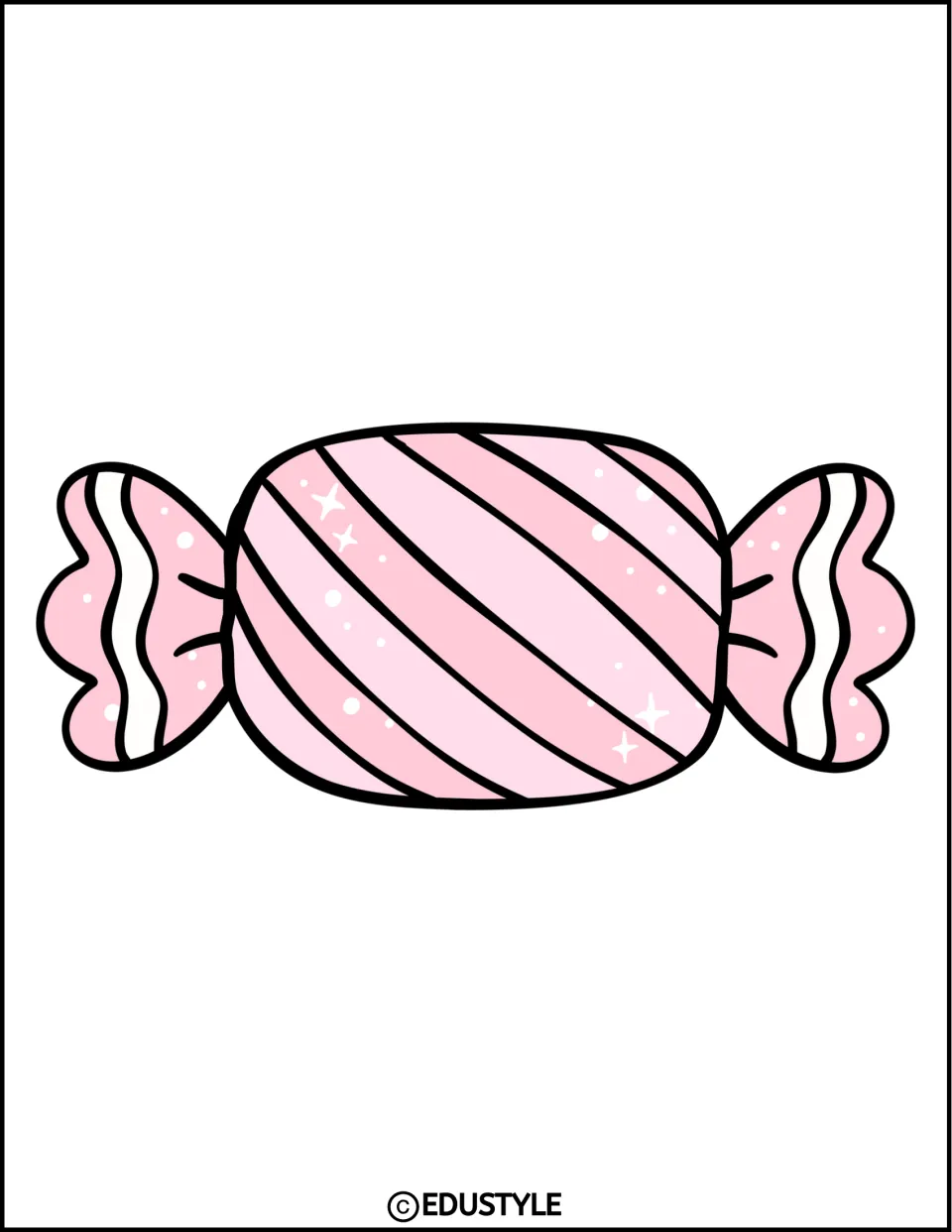 Pink striped wrapped candy cutout, shown horizontally on its own sheet for the Christmas classroom decor kit