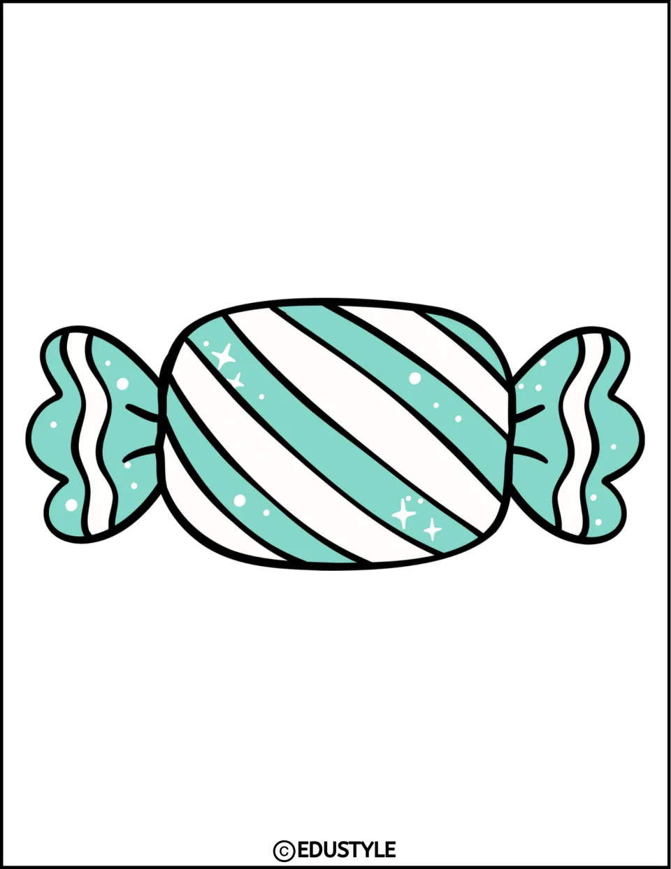 Teal and white striped candy cutout, shown horizontally on its own sheet for the Christmas classroom decor kit