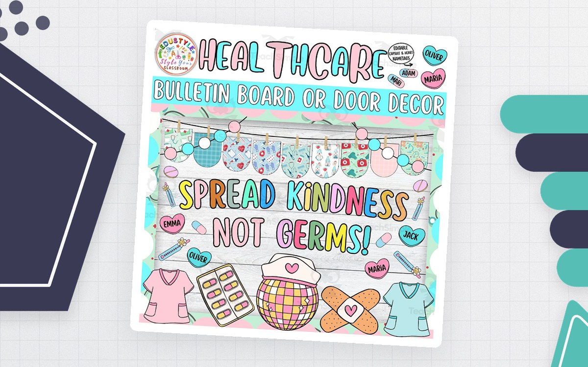 Spread Kindness Not Germs! Nurse Bulletin Board And Door Decor Kitc teaching resource preview