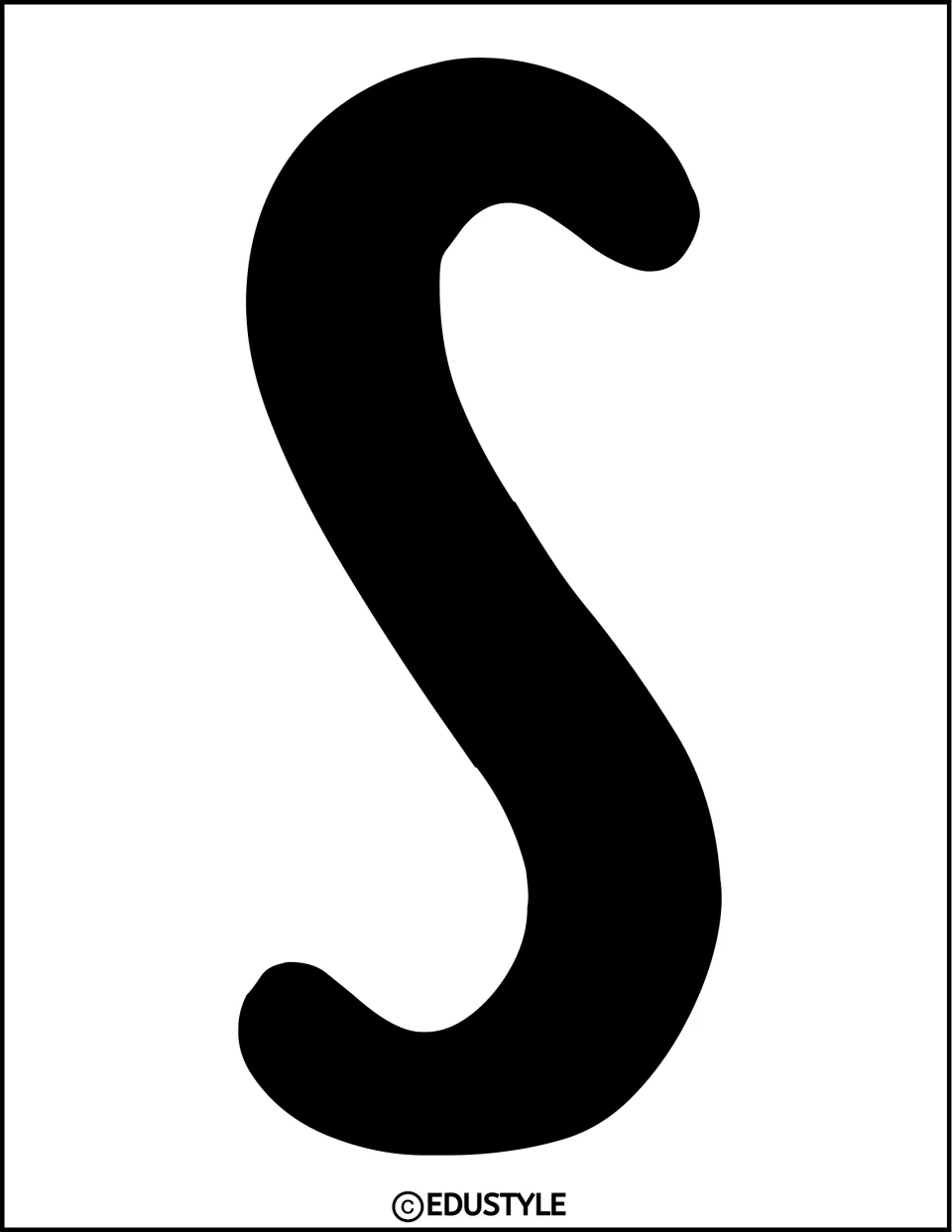 Bulletin board banner letter S: one large black bubble-style letter filling the page, ready to cut out for the title